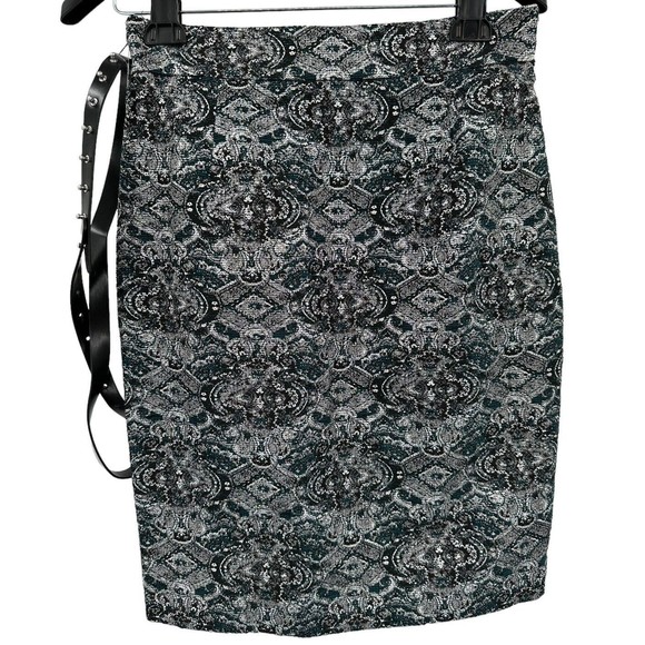 Antonio Melani Skirt 8 Metallic Blue and Silver Jacquard Pencil Betta New $99 - Picture 1 of 8